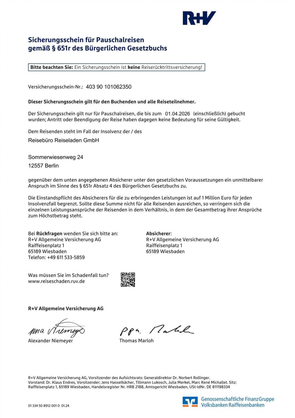 Sicherungsschein 2026