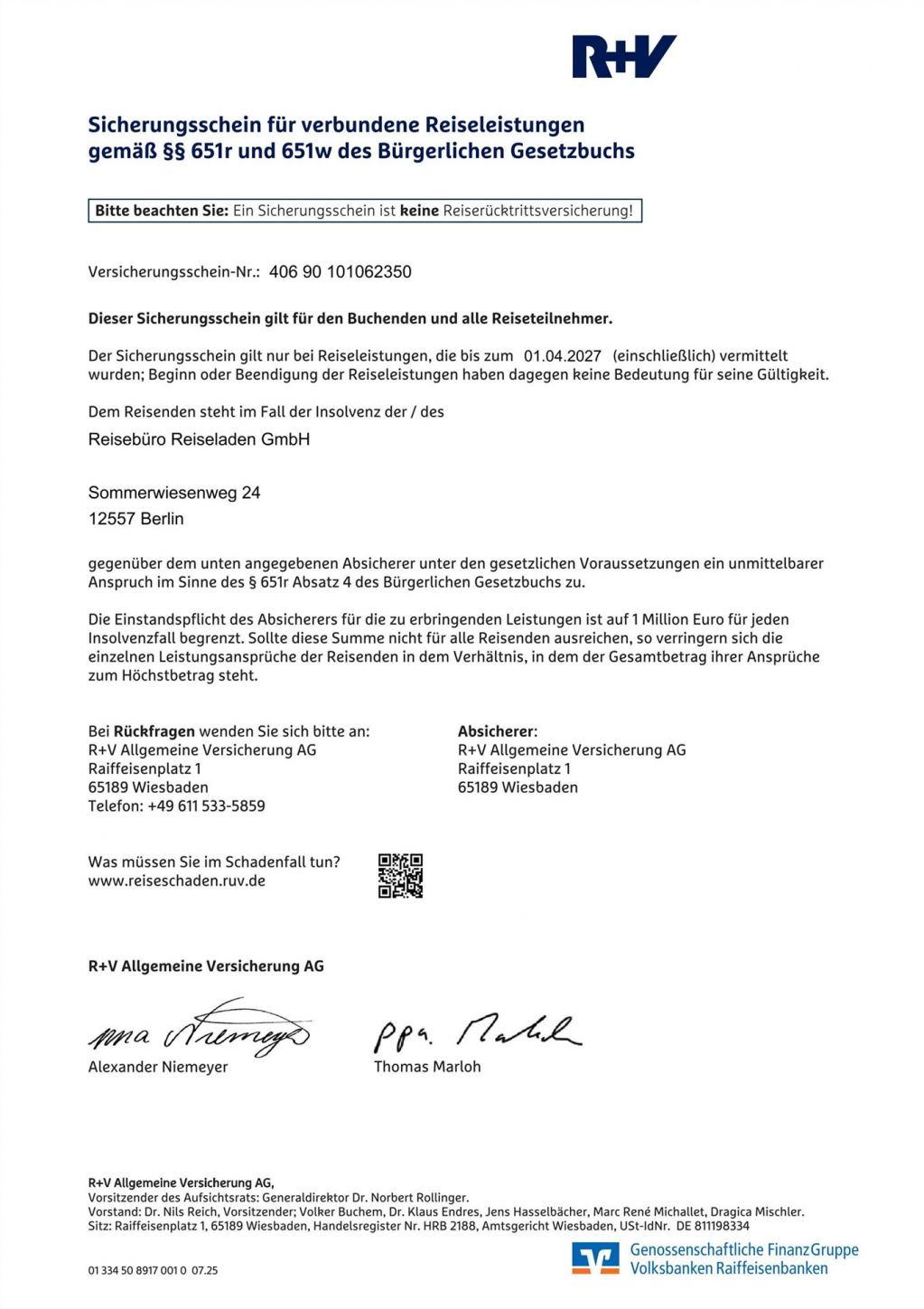 Sicherungsschein 2027